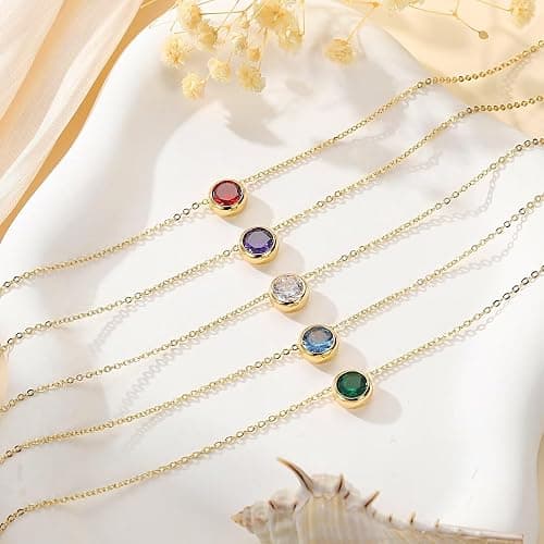 Turandoss Birthstone Necklace for Women, Dainty 14K Gold Plated Red Blue Green Diamond Emerald Birthstone Necklace 12 Month Birthstone Jewelry Birthday Gifts for Women Teen Girls thumbnail 6