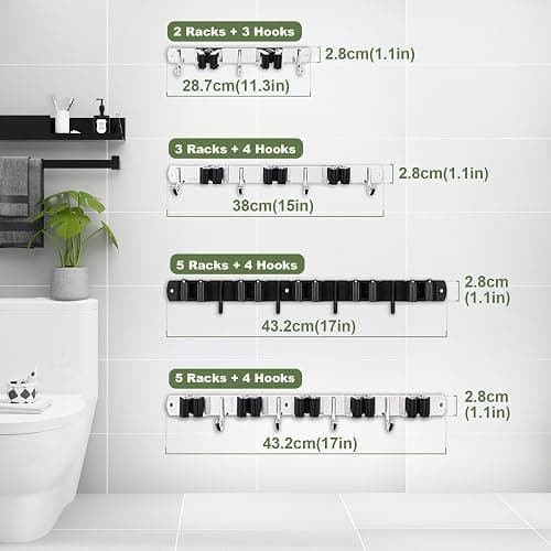 3 Racks and 4 Hooks Broom and Mop Holder Wall Mounted Garage Organizer Storage Tool Racks Stainless Steel Heavy Duty Hooks Self Adhesive Solid Non-slip Wall Hangers for Home Kitchen Garden Laundry thumbnail 8