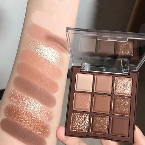 Brown Eyeshadow Palette - Matte Shimmer Glitter Neutral 9-Color Eye Shadow Palette,Highly Pigmented Natural Nude Eyeshadow Makeup Pallet (Chocolate Brown) thumbnail 5