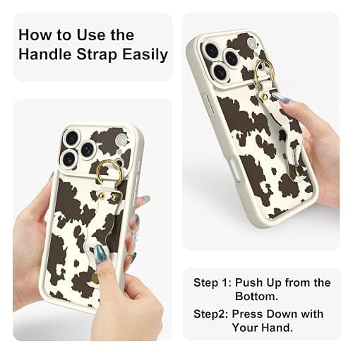 Jefonha Cute for iPhone 17 Pro Max Case with Strap Stand, Brown Milk Cow | Aesthetic Cow Animal Print, Adjustable Finger Hand Grip Holder, Kickstand Function, Durable Silicone Protective Cover thumbnail 3