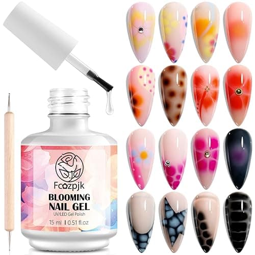 Fcozpjk Nail Blooming Gel, 15ML Clear Blooming Gel Polish for Spreading Effect with 1PCS Dotting Pen Watercolor Flowers Marble Ombre Aura Nail Design Home Manicure Salon Supplies Soak Off UV/LED Cure - Image 1