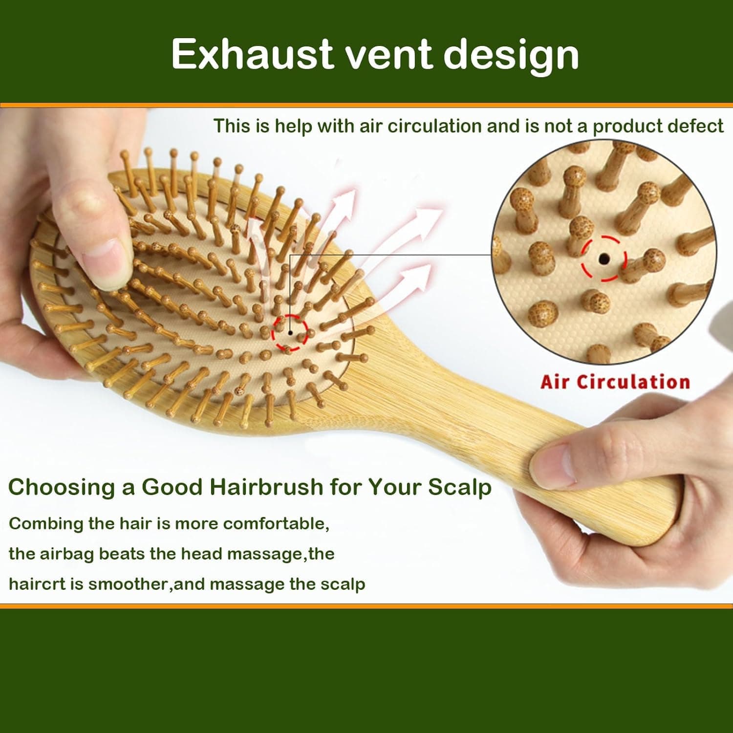 Bamboo hair brush for women stimulating hair growth, made of natural bamboo combs for scalp massager growth, suitable fors all hairs types, comb fors Women, Men and Kids thumbnail 2