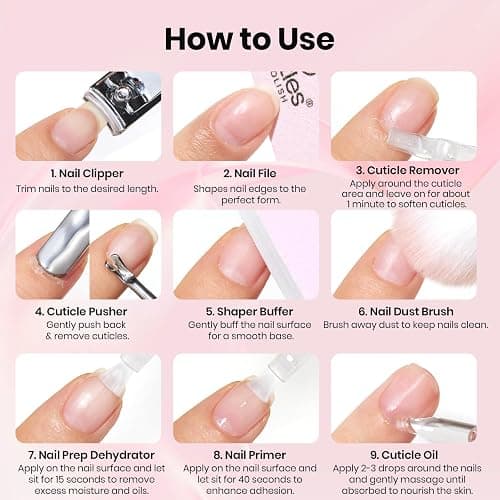 Beetles Nail Prep Kit Nail Dehydrator and Primer Cuticle Oil Cuticle Remover 4PCS 7.5ML Nails Care Tool Kit with Cuticles Pusher Nails Files Clippers Dust Brush 6PCS Manicure Tools for Gel Polish thumbnail 7