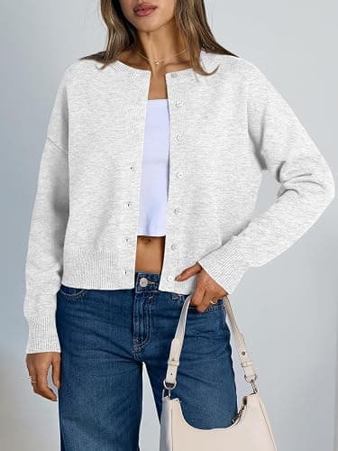 Trendy Queen Cropped Cardigan Sweaters for Women Lightweight Crop Knit Y2k Fall Outfits Fashion Clothes 2025 thumbnail 2