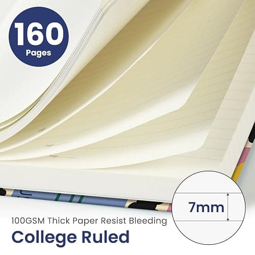 Taja Pretty Lined Journal for Women, Aesthetic Cute Hardcover Leather Journal for Writing, A5 College Ruled Notebook for Work & Note Taking, Perfect for Office School Home, 160 Pages, Stamp thumbnail 2