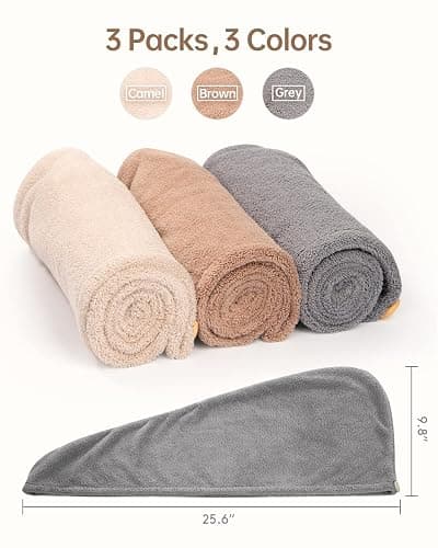 YFONG 3 Pack Hair Drying Towels, Hair Towel with Button, Super Absorbent Microfiber Hair Towel for Curly Hair, Fast Drying Hair Wraps for Women Girls, Microfiber Towel for Hair thumbnail 5