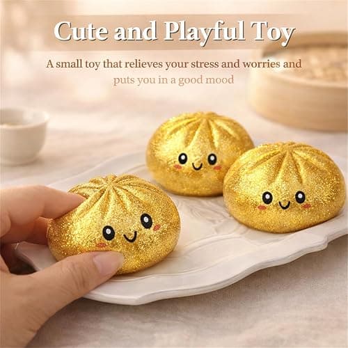 Dumpling Squishy, Glitter Dumpling, Colorful Squishy Dumplings with Box, Soft Squeeze Toy for Stress Relief (White) thumbnail 5