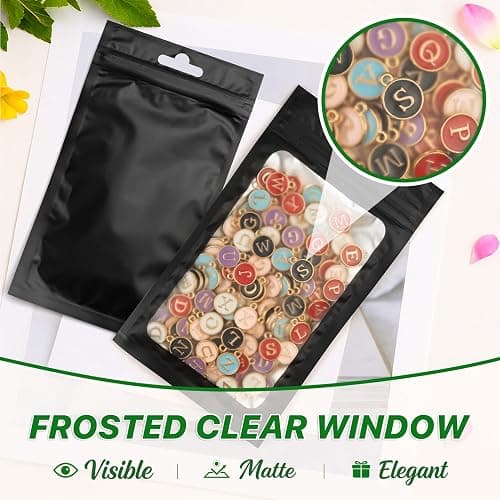 ANZNKU 100 Pack Black Resealable Mylar Bags with Frosted Clear Window, Smell Proof Sealable Packaging Bags for Small Business, Foil Pouch Zip Goodie Bag for Candy Treat Jewelry Party Favor(2.75×3.93") thumbnail 5