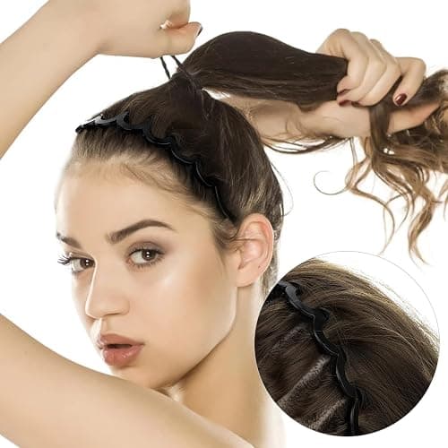 Zickzack Haarreif 4 Stück Haifischzahn Haarkamm Haarband Gewellte Kunststoff Stirnband Make Up Haarreif für Sport Fitness Tägliches für Damen Und Mädchen (Schwarz/Leopard) thumbnail 5