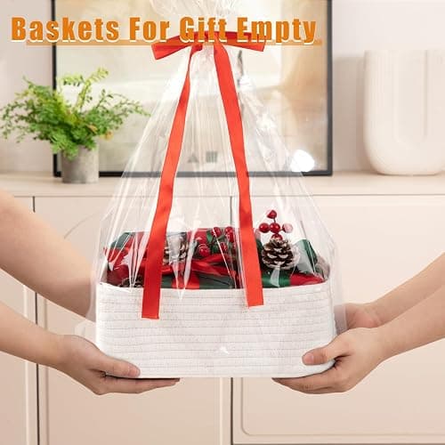 OIAHOMY 4 Pack Storage Baskets for Organizing, Small Bins for Shelves, Cute Decorative Storage Bins, Organizer Baskets for Gifts Empty,13''Lx8.7''Wx5.1''H, White thumbnail 5