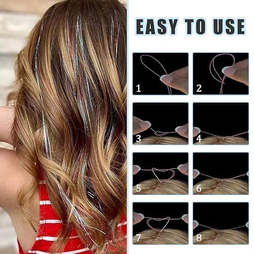 SYEYCW 12 Pieces 2400 Strands Hair Tinsel, 93 cm / 36.6 inch Hair Glitter Strands, Shiny Colorful Straight Hairs Extensions, Accessories for Christmas New Year Halloween Cosplay Party, 12 Colors thumbnail 5