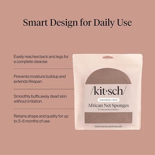 Kitsch African Net Sponge – Exfoliating Body Scrubber for Cleansing & Gentle Daily Exfoliation – Stretchable Bath Sponge for Hard-to-Reach Areas, Long-Lasting Shower Essential - Rosewood, 3 Pcs thumbnail 3