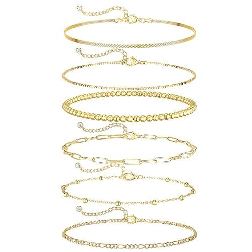 DEARMAY Gold Bracelets for Women Waterproof, 14K Gold Plated Jewelry Sets Trendy Thin Dainty Stackable Cuban Link Paperclip Chain Bracelet Pack Fashion Accessories Gifts for Womens - Image 1