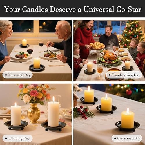 Beeutik Black Candle Candlestick Holder Decor, 4.13 Inch Round Candles Tray Holders Set of 2, Iron Plate Candle Stand for Pillar Ball Candles, Metal Porta Velas for Home Decor Table Centerpiece thumbnail 6