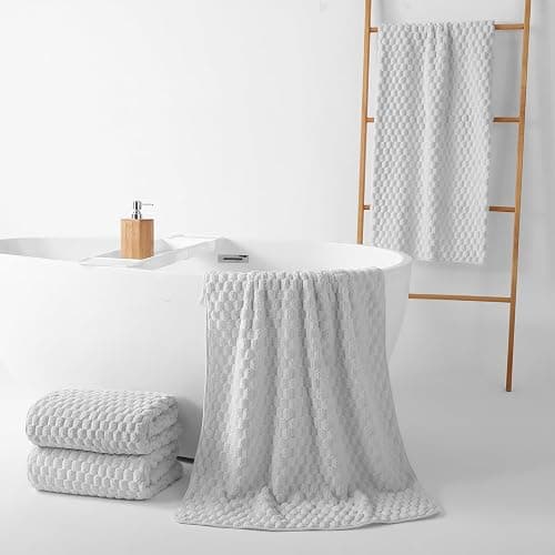 REDKISS 4 Pack Gray Microfiber Bath Towels - Extra Large Waffle Towels Set for Bathroom, Super Absorbent Towel Set of 4 Lagre, Quick Dry Bathroom Towel for Spa, Gym,Travel, Lint Free, Ultra Soft thumbnail 4