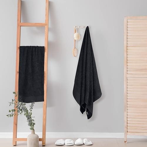 GLAMBURG 100% Cotton 2 Pack Oversized Bath Towel Set 28x55 Inches, Ultra Soft Highly Absorbant Compact Quickdry & Lightweight Large Bath Towels, Ideal for Gym Travel Camp Pool - Black thumbnail 2