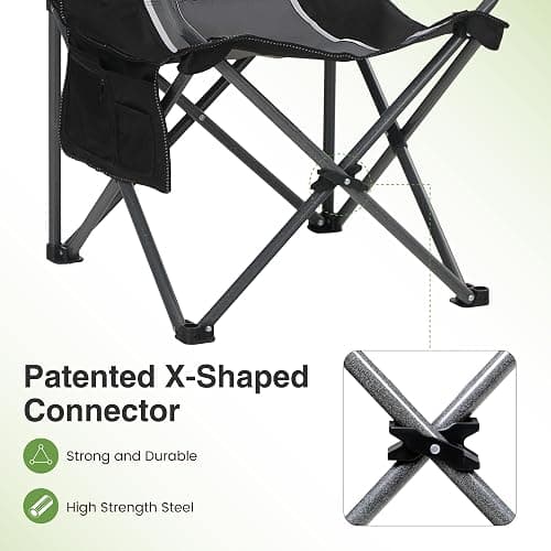 LET'S CAMP Oversized Outdoor Folding Camping Chair, 2 Pack Heavy Duty Arm Chairs with Cup Holder and Storage Bag, 350 LBS Weight Capacity, Grey thumbnail 6