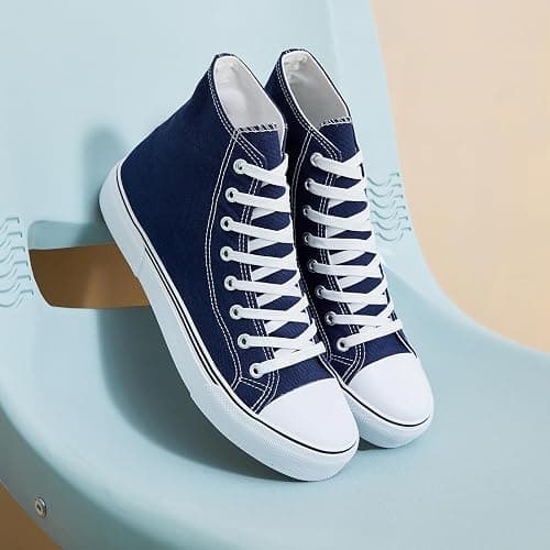 hash bubbie Unisex Fashion High top Sneakers Womens Classic High Tops Canvas Shoes Casual Tennis Shoes for Men - 13 Women/11 Men - Navy thumbnail 8