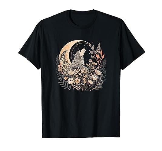 Cute Cottagecore Wolf Aesthetic Girls Women Graphic Moon T-Shirt - Image 1