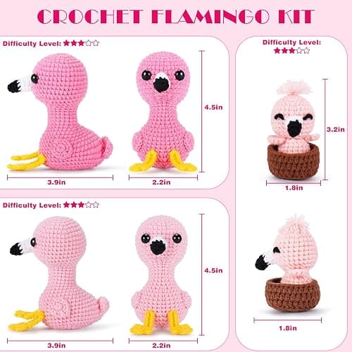 Crochet Kit for Beginners -Flamingo Family Crochet Kits with Step-by-Step Video Tutorials, Beginner Crochet Kit for Adults, Crochet Animal Kit for Kids, 3PCS Flamingo Crocheting Set(Pink) thumbnail 3