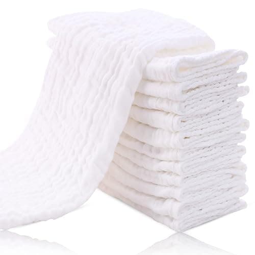 Cute Castle 12 Pack Muslin Burp Cloths for Baby - Ultra-Soft 100% Cotton Baby Washcloths - Large 20'' by 10'' Super Absorbent Milk Spit Up Rags - Burpy Cloths for Unisex, Boy, Girl - White - Image 1