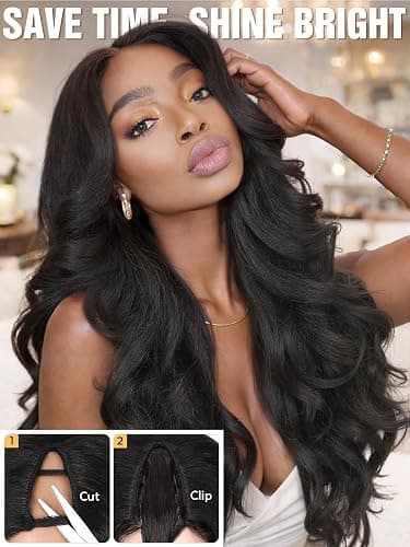 HANNE Yaki Wavy Flip Curls V Part Wig Curly U Part Wig 26’’ Fluffy Half Wig | Natural Black,230g,Glueless Wig,Synthetic,Heat Safe to 356℉,Hair Replacement Wigs,Beginner Friendly,Daily and Party Use thumbnail 6