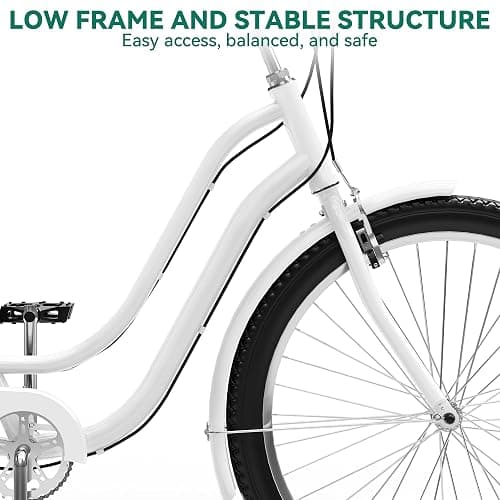 YITAHOME 24 & 26 Inch Beach Cruiser Bike, 7 Speed & Single Speed Commute Bike, Step-Through Bicycle for Adult Women & Men, Steel Frame Cruiser Bike with Full Front & Rear Fenders thumbnail 8