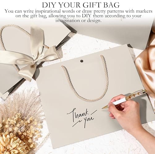 Silkfly 12 Pcs Thank You Gift Bags with Handle 12x10x4'' Welcome Return Gifts Bag with Bow Ribbon for Valentine Wedding Bridesmaid Baby Shower New Year Housewarming Birthday (Champagne) thumbnail 4