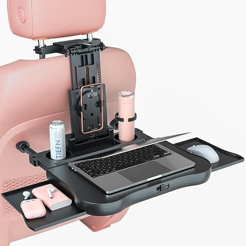 [Upgraded] Car Seat Table with Expandable Tray - Car Desk for Laptop Car Backseat Mount, Car Trays for Eating with Non-Slip Pad/Phone&Tablet Holde, Car Accessories for Writing/Laptop/Dining/Work - Image 1