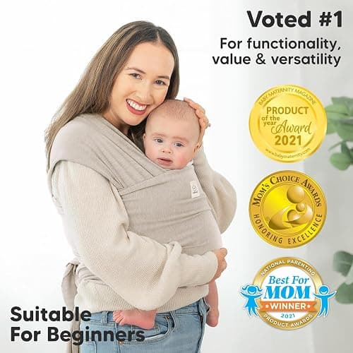 KeaBabies Baby Wrap Carrier - All in 1 Original Baby Carrier Newborn to Toddler Sling, Easy to Wear, Hands Free Bonding, Lightweight, Breathable Infant Wraps (Stone Gray) thumbnail 3