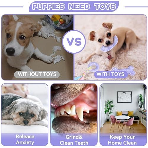 Petcare 6 Pack Puppy Teething Toys, Cute Purple Small Dog Chew Toys for Puppies 0-6 Months, Soft Rubber Rope Dog Teething Toys, Best Small Puppy Toys, Puppy Essentials Supplies thumbnail 6