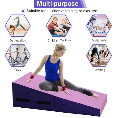 Gymnastics Mat 34”X24”X14” Incline Tumbling Mats for Home Gym, Folding Exercise Mat Cheese Wedge Mat with Non-Slip PVC Surface & Handles for Kid Adults Workout thumbnail 2