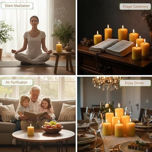 MOSROAD Beeswax Pillar Candles 4 Pack, Unscented Bee Wax for Home | Assorted Size Set, Non Toxic Pure Beeswax Candle for Table, Smokeless and Long Clean Burning for Emergency, Prayer thumbnail 6