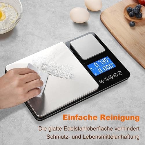 Küchenwaage Digital,Digitale KüChen mit 2 Plattformen 15kg/1g & 500g/0.01g Feinwaage mit 7/6 Einheiten,Summierungsfunktion,Auto-Off, Tara,No Usb,LCD,für KüChe Schmuck Backen Kochen,inkl. Batterien thumbnail 8