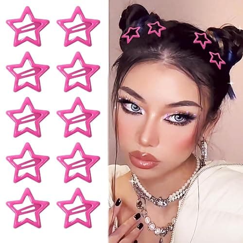 Paderison Hair Clip, 10Pcs Star Hair Clips Y2K Accessories for Girls, Cute Metal Hair Barrettes, Kawaii Hair Accessories for Women, Non Slip Rave Hair Clips, Pink, 1.2 inches (Rose Pink) - Image 1