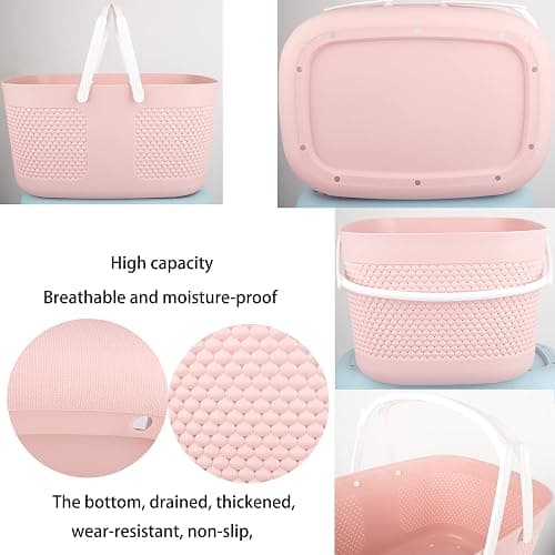 Shower Caddy Basket, Portable Large Capacity Thickened Plastic Organizer Storage Tote with Handles Drainage Toiletry Bag Bin for Bathroom, College Dorm Room Essentials, Kitchen, Camp, Gym, Pink thumbnail 7