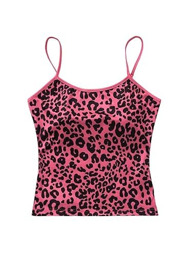 RoseSeek Women's Y2K Leopard Print Slim Fit Camisole Tops Casual Spaghetti Strap Tank Tops