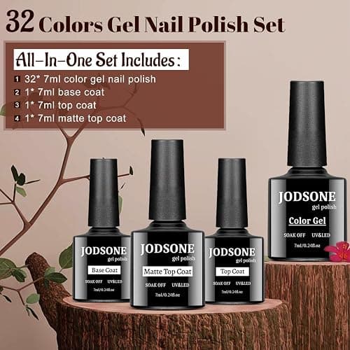 JODSONE 32 Color Gel Nail Polish Kit Soak OFF Base Coat and Top Coat Nail Gel Polish Love Manicure DIY at Home Happy Experience thumbnail 2
