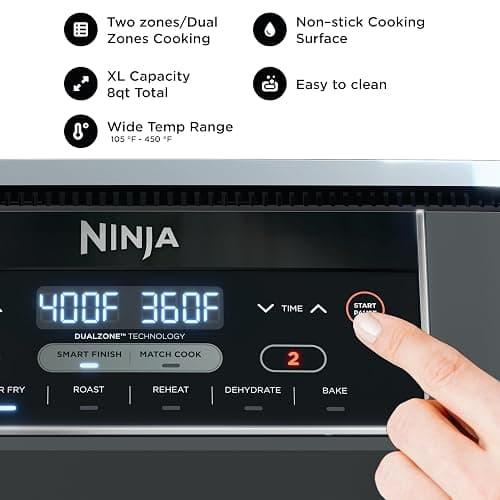 Ninja DZ201 Foodi 8 Quart 6-in-1 DualZone 2-Basket Air Fryer with 2 Independent Frying Baskets, Match Cook & Smart Finish to Roast, Broil, Dehydrate & More for Quick, Easy Meals, Grey thumbnail 3