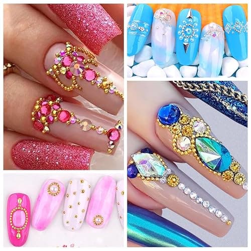 Silver Gold Nail Charms 2 Boxes Round Balls Caviar Beads for Nails Art Design Gold Nail Beads Gems 3D Metallic Jewelry Decorations for DIY Salon Manicure with Tools thumbnail 3