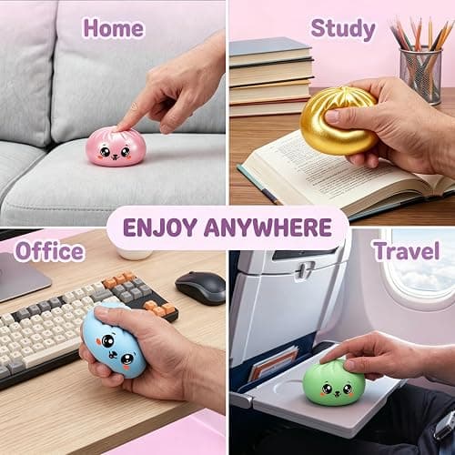 Dumpling Squishy Mystery Box,Dumplings Style Stress Balls for Adults and Kids, Cute Steamer Basket Design with Squeezable Ball Stress Relief Fidget Toys (4 PCS) thumbnail 9