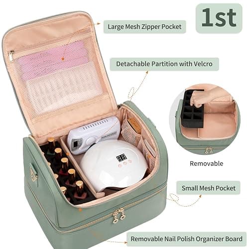 Nail Polish Organizer Case, Nail Supplies Storage Box Holds 45 Bottles Nail Polish & Nail Lamp, Travel Nail Tech Carrying Case, Nail Kit Bag For Nail Stuff & Manicure Tools thumbnail 2