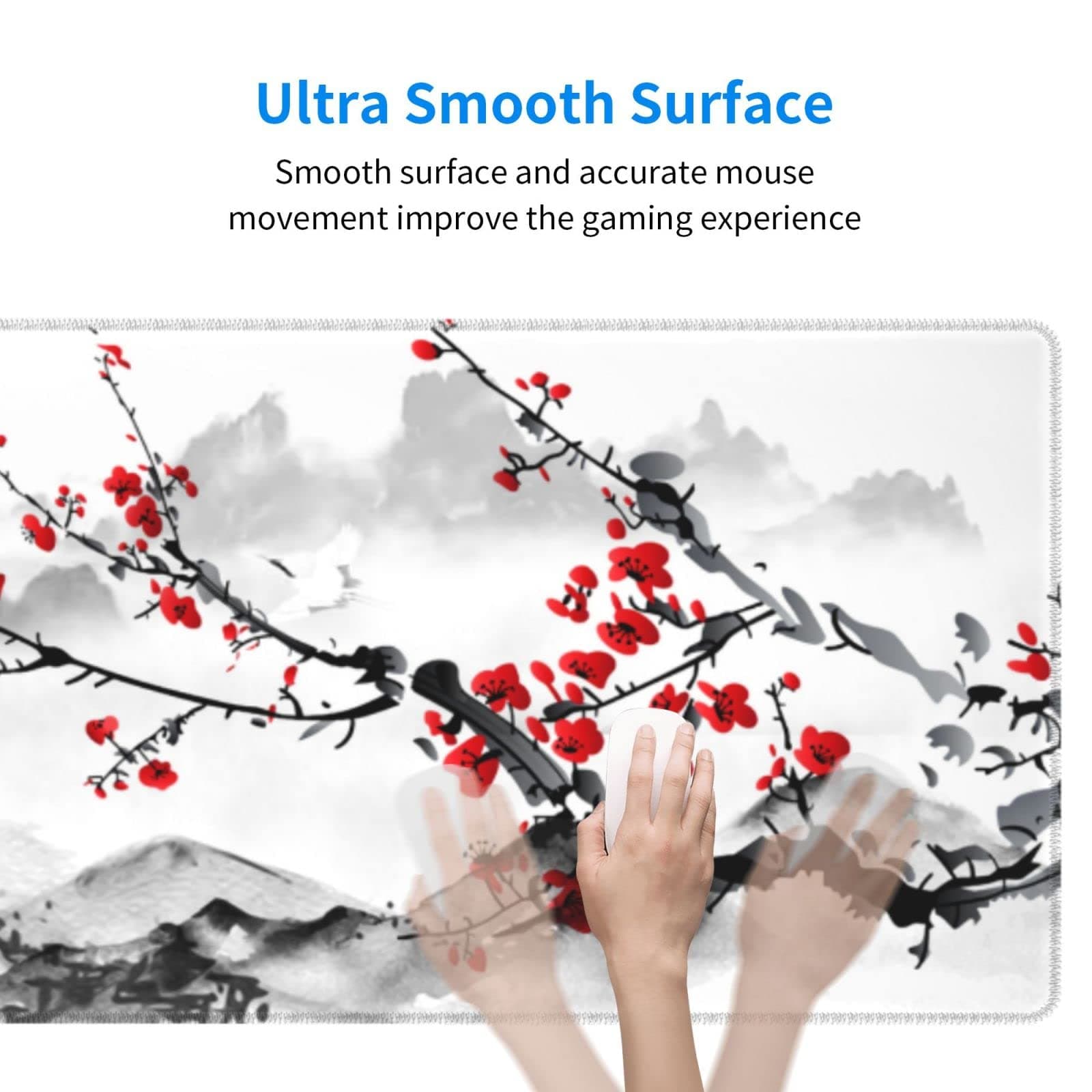 Watercolor Cherry Blossom Mouse Pad 31.5x11.8 Inch Pink Full Desk Japanese Sakura Mousepad Extended Large Non-Slip Rubber Base Waterproof Big Keyboard Mat with Stitched Edges for Gaming and Office thumbnail 6