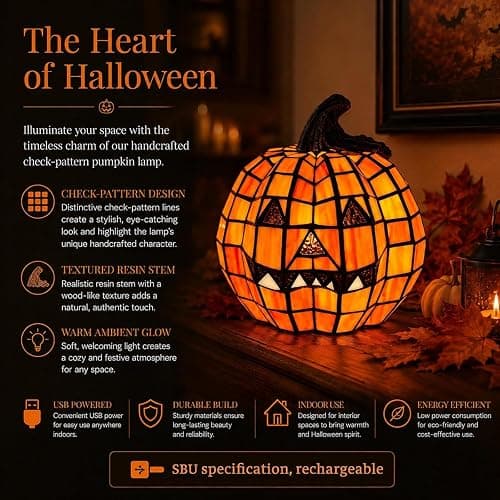 Halloween Lamp Stained Glass Pumpkin Lamp Tiffany Style Halloween Decorations for Home HolidayParty (Large Spooky Bat) thumbnail 4