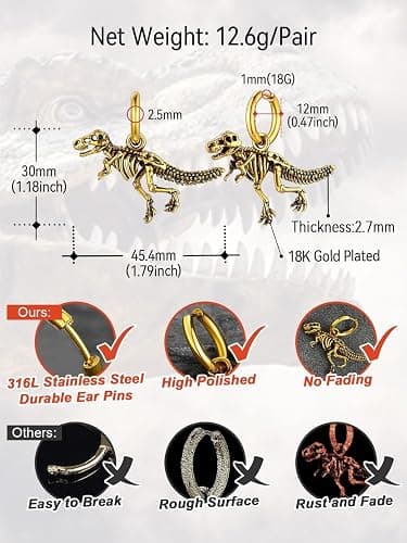 FaithHeart Viking Animals Huggie Hoop Earrings for Men, Gothic Dragon/Snake/Dinosaur/Wolf Earrings Stainless Steel Hypoallergenic Lightweight Stud Earrings Mens Punk Rock Jewelry Gift thumbnail 4