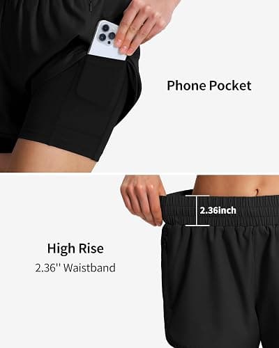 Ksmien Women's 2 in 1 Running Shorts Quick Dry Athletic Gym Workout Shorts with Liner Phone Pockets thumbnail 6