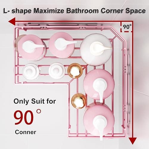 Liuoud Corner Shower Caddy 5 Pack, Rustproof Stainless Steel Shower Organizer with Soap Rack Toothbrush Holder, Large Capacity Adhesive No Drilling Bathroom Kitchen&Home Decor Set, Pink thumbnail 6