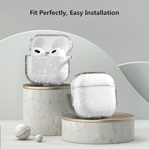 Aircawin for Airpods 4 Case Clear Glitter,Sparkle Bling Design for Airpods 4th Generation Cover 2024,Full Protective Shockproof Soft TPU for Airpod 4 Charging Skin with Carabiner Women Girlrs-Clear thumbnail 5