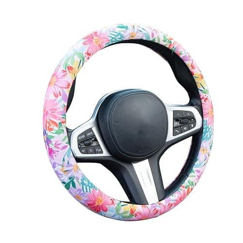 60s Multicolored Ditsy Vintage Flowers Steering Wheel Cover Auto Steering Wheel Protector, Anti-Slip, Breathable, Absorbing Sweat, Universal Car Accessories 14.5–15 inch,Fit for Most Car, Trucks, SUV - HTFXPT4 thumbnail 6
