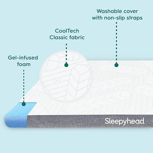 Sleepyhead Twin XL 3 Inch Gel Memory Foam Mattress Topper for College Dorm – Thick, Cooling & Comfortable Mattress Pad with Washable Cover – Dorm Room Essentials for College Students (XL Twin 3") - Twin XL - 3-Inch Cooling Gel thumbnail 3